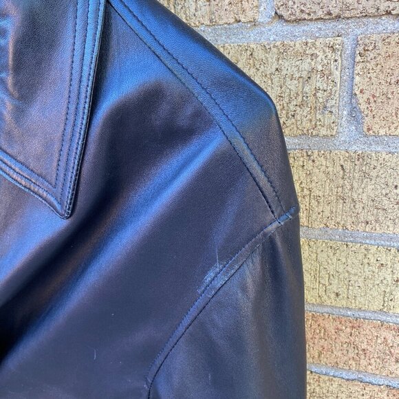 Vintage 1980s Hugo Boss Leather Jacket W/ Lampo Zipper Large Black - Picture 4 of 16